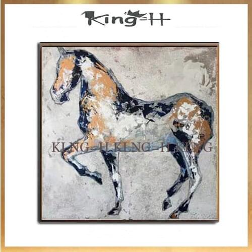 100% Handpainted Beautiful Blue Horse on Canvas Modern Abstract Pictures Animal Oil Paintings for Home Decor Wall Art