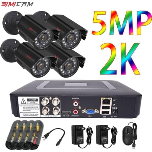 Simicam 2/4CH 5MP HD AHD DVR video recorder Kit CCTV Security System 2k Camera Outdoor P2P Video Surveillance Camera Set 2TB HDD