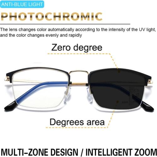 Distance And Near dual-Purpose intelligent Photochromic multi-Functional Glasses Progressive Multifocal Anti-blue light Reading