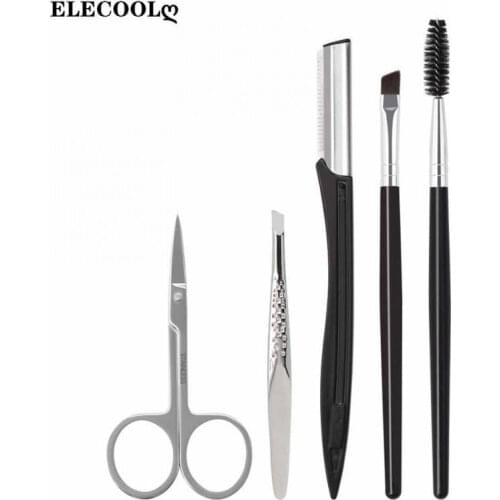 ELECOOL 5PCS/Set Eyebrow Trimmer Eyebrow Razor Kit Eyebrow Scissors Eyebrow Comb Razor For Face Tweezers Eyelash Eyelash Brush