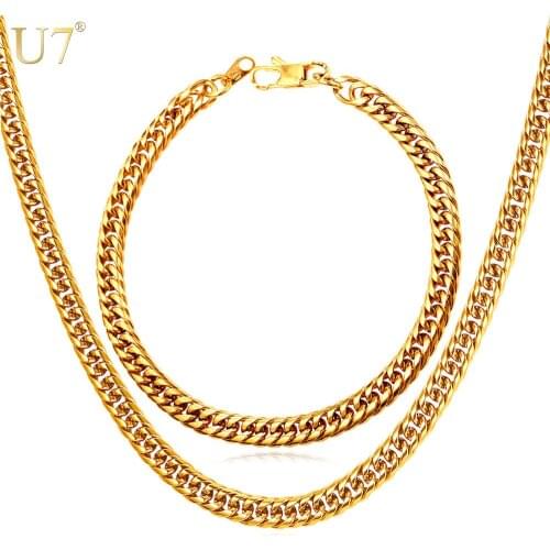 U7 New Jewelry Set Necklace Set Wholesale Trendy 6MM Width Cuban Chain Men Necklace Bracelet Ethiopian Jewelry Sets S842