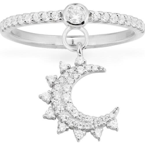 Vintage Silver Color Moon Pendant Rings For Women Elegant Cz Stone Zirconia Ring Fashion Jewelry Best Gift Zk45