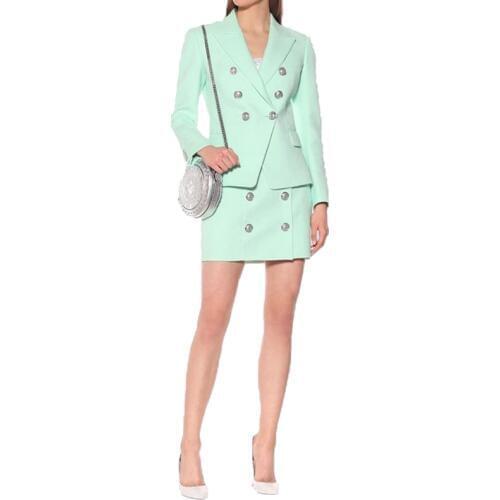 2020 Womens Blazer Skit Suit Double-breasted Button Buckle Mint Green Blazer Skirt Two Pieces Womens Blazer Suit Jackets