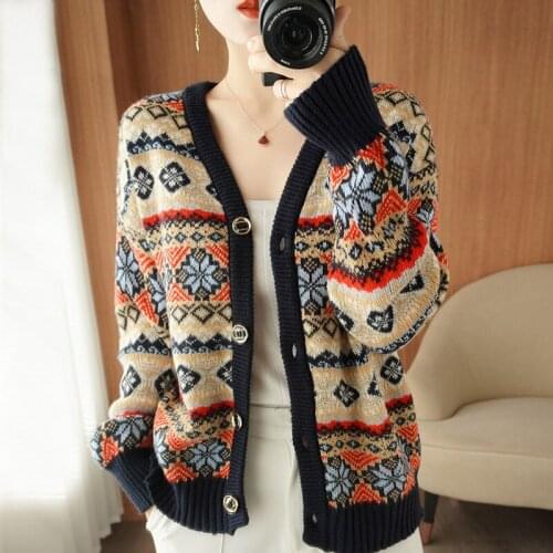 New Spring Autumn Women Fashion V Neck Knitting Sweater Ladies Long Sleeve Casual Breasted Retro Sweaters Chic Tops Cardigan