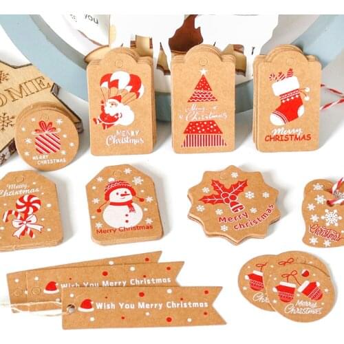 100pcs/set Retro Christmas Gift Kraft Paper Tag Cartoon Santa Claus Tree Gift Tag Card Christmas Decoration Listing