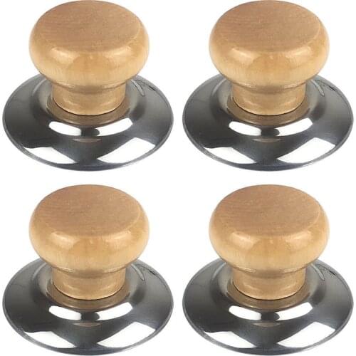 4pcs Home Universal Wooden Handle Heat Resistant Saucepan Round Lifting Kettle Anti Scalding Cookware Professional Pot Lid Knob