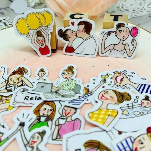 40 PCS Cute cartoon girl Scrapbooking stickers book Student kids toys Notebook label Decorative sticker paper Stationery