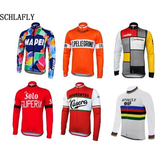 6 styles autumn classic cycling jersery long sleeve retro bike winter fleece wool & no fleece bicycle clothing schlafly