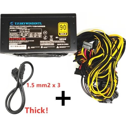 2000W PC Power Supply with EU Power Cable ATX Pc 2000W PSU Support 8 Graphics Card Ethereum ETH BTC Mining Antminer Psu