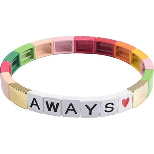 Rainbow tile bracelet myuki armband letters alpha stackable bracelt femme friendship 2020 fashion jewelry lot wholesale bracelet