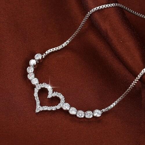 Fashion hot temperament Heart Bracelet copper inlaid zircon adjustable size Bracelet