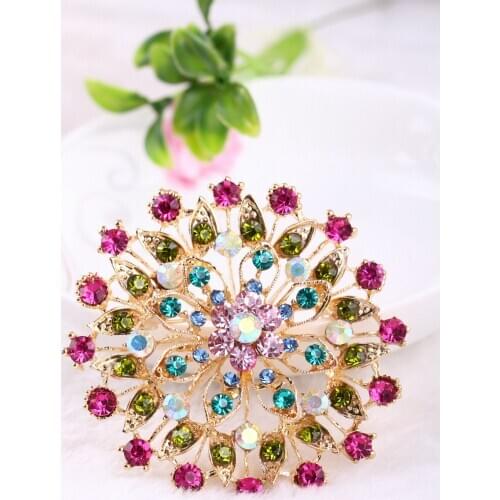HOSENG 2.83 Inches Popular Rhinestone Alloy Wedding Brooch Women Luxury Colorful Crystal Spring Party Dress Coat Big Pin HS_293