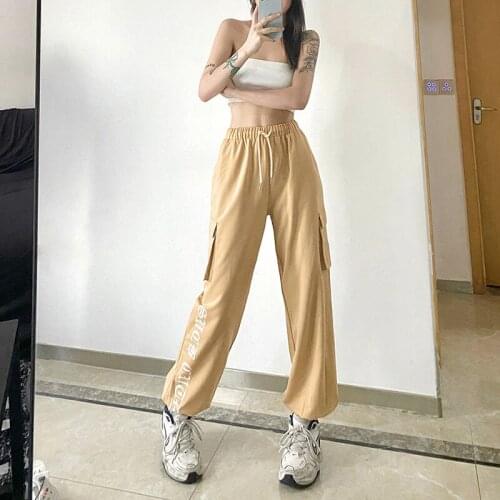 Letter High Waist Pants Drawstring Elastic Casual Loose Fashion Street Pants 2021 Autumn Lace Up Elastic Thin High Street Pant