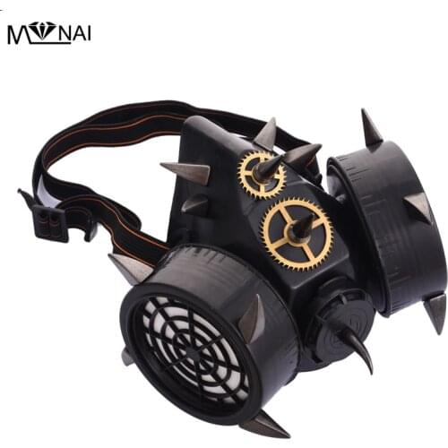 Black Devil Horns Rivets Mask Respirator Cyber Goth Cosplay Spikes Masks For Party Halloween Accessories