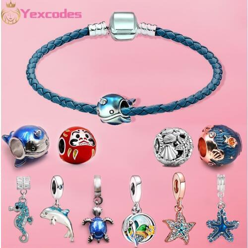 DIY New Marine Style Charm Women Necklace Bracelets set. Starfish Narwhal Dolphin Pendant Women Fine Bracelet Gifts