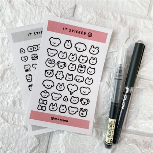 Kawaii Cartoon Animal Bread Labels Small Sticker Black And White Line Simple Style DIY Cute Decorative Sticker School Stationery