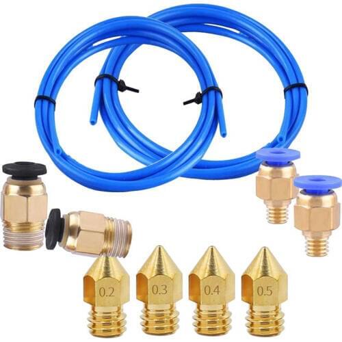 PTFE Tube ID 2mm OD 4mm + PC4-M6 PC4-M10 Pneumatic Connector + MK8 Nozzle 0.2mm 0.3mm 0.4mm 0.5mm Extruder for 3D Printer