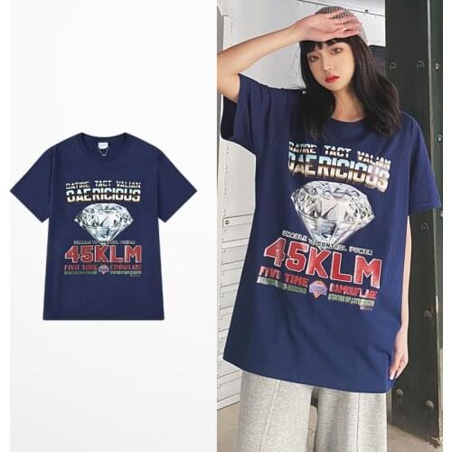 Funny 45KLM Diamond Print Hip Hop T Shirt Summer High Street Wear T-shirts Men Harajuku Casual Lovers Couple Blue Tee Shirt