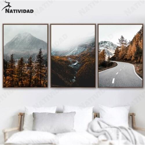 Autumn Mountain Top Landscape Canvas Painting Modern Curve Photography Picture Print Poster Living Room Childrens Room Decor