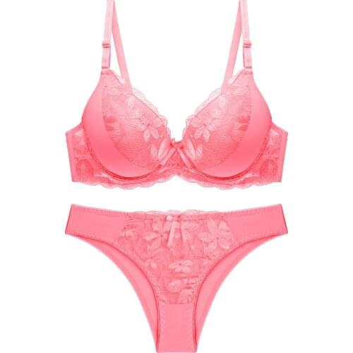 Underwear Solid Female Woman Underwire Push Up Underwear Women Set Ladies Sexy Lace Bra Set Cup A B C 32 34 36 38 40 42 44 46