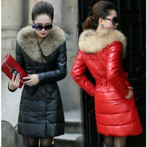 Women Warm black Winter Coat Imitation Fox Fur Collar pu Thick Leather Jacket Women Clothing Plus Size Winter Jacket