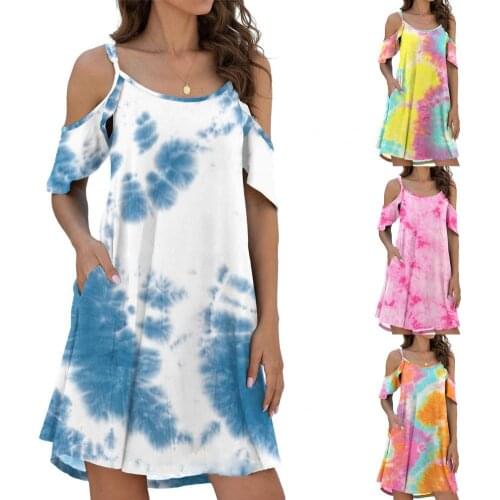 Summer Dress Womens Ladies Dress Off-shoulder Sleeves Easily Match Loose Women Summer Midi Dress for Leisure Dress Robe Femme