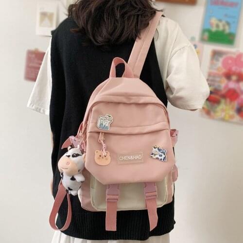 Fashion Girl Kawaii Travel Book Backpack Female Badge Harajuku Laptop Student Bag Ladies Cute College Backpack Women School Bags