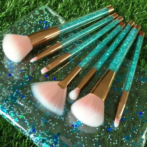 High Quality green 7PCS Aquarium Liquid Glitter Brush Set Makeup Brushes Kit Portable Eyebrow Eyeshadow Brush Makeup Tools