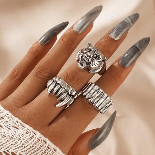 Tocona 3pcs/sets Punk Tiger Silver Color Ring Sets for Women Vintage Silver Color Alloy Metal Party Jewelry Anillo 19983