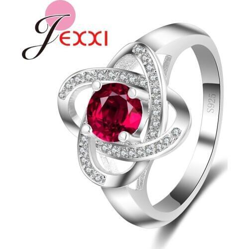 Staggered Red Cubic Zircon 925 Sterling Silver Bridal Wedding Rings For Woman Fashion Engagement Bands Rings