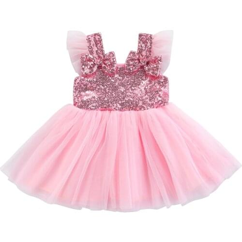 2021 Lovely Toddler Summer Princess Dress Sequins Stitching Sleeveless with Bowknot Decor Party Formal Dress for Girls 1-4 Years