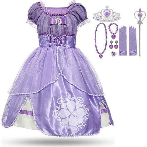 Girl Cosplay Princess Sofia Dress Kids Sequins Layered Deluxe Gown Child Carnival Halloween Party Fancy Dress up Sophia