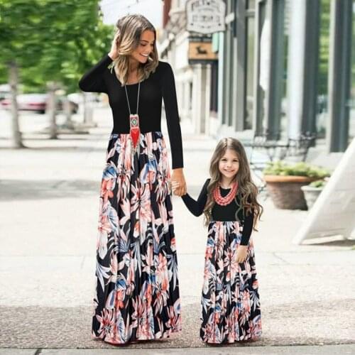 2021 Autumn Mother and Daughter Long Sleeve Dress Clothes Winter Family Look Matching Outfits Mom Kids Girl Long Dress Party