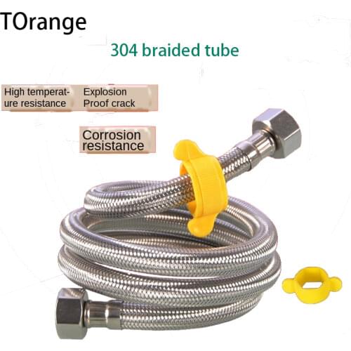 304 Stainless Steel Braided Tube Hot and Cold Water Inlet Hose High Pressure Explosion-proof Metal Connection Water Pipe 4 Point