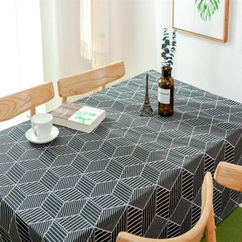 Rectangular tablecloths White Black Print Geometry Cotton Linen Table Cover Kitchen Dining Table Furniture Nappe De Table Cloth