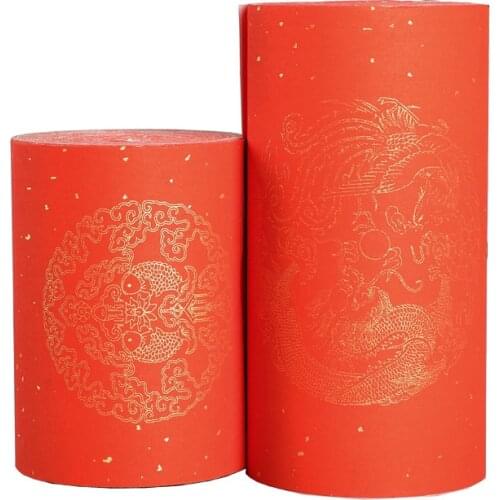 Painting Xuan Paper Rice Papers for Couplet Calligraphy Paper with Dragon Fish Red Gold Foil Half-Ripe Xuan Paper Rijstpapier