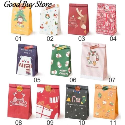 Christmas Candy Bag Gift Paper Pouch Cookie Biscuits Snack Baking Packaging Bags DIY Gift Adult Children Cartoon Boxes Colorful
