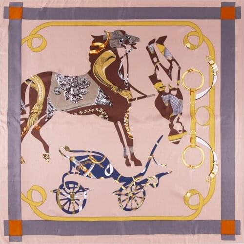 130cm Horse Twill 100% Silk Scarf Women Shawl Square Scarves Kerchief For Ladies Handkerchief Brand Scarf Kerchief Bandanna