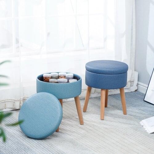 Stool Ottoman With Storage Small Pouf Footstool Kids Toy Gadget Organization Solid Wood Leg Cotton Fabric Sofa Side End Table ZM