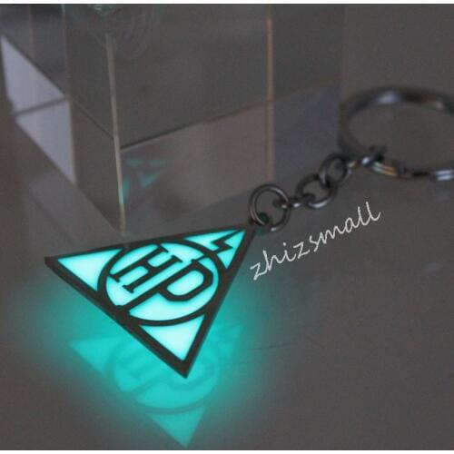 Triangle Lightning keychain glowing key Chain Pendant glow in the dark Deathly Hallows gift