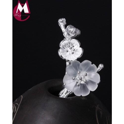 Vintage Brooches Crystal Flower Retro Tree Branch Pinks Plant Geometric Gift 100% Real Sterling Silver Jewelry Plum Blossom YX07