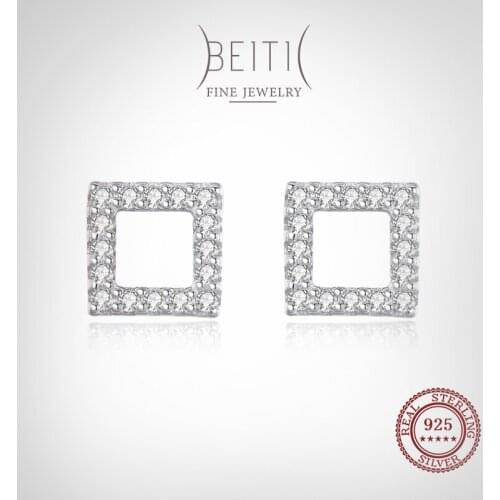 Beitil Minimalism Square Clear Zircon Stud Earrings For Women Girl Simple Accessories 925 Sterling Silver Fashion Jewelry
