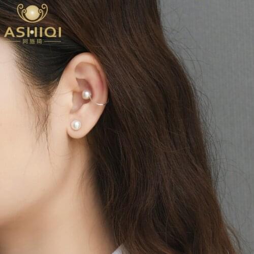 ASHIQI Natural Freshwater Pearl Ear Clips 925 Sterling Silver Earrings Jewelry for Women Gift