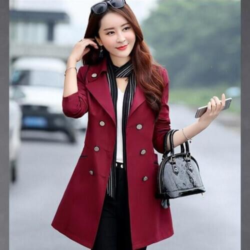 Yauamdb Women Trench Spring Autumn M-3xl Ladies Double Breasted Coat Female Solid Pockets Outerwear Slim Long Windbreake Ly58