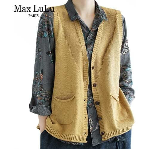Max LuLu 2020 Chinese Fashion Style Autumn Ladies Kintted Sweaters Womens Casual Loose Vests Female Vintage Oversized Streetwear