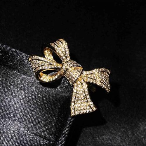Charm Crystal Full Zircon Small Stone Wedding Ring Female Cute Bowknot Finger Ring Vintage Gold Color Engagement Rings For Women