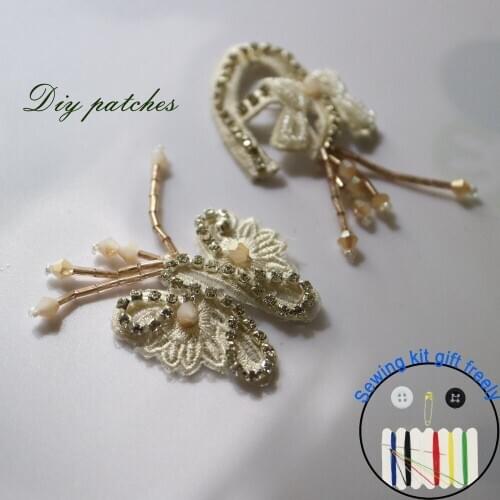 1pc letter butterfly Rhinestone Beaded patches for clothes DIY Fashion Badge sequins appliques parches ropa