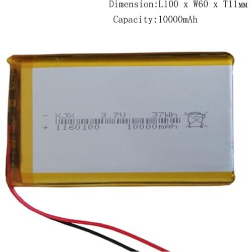 1160100 battery 3.7V 10000mAh Lithium polymer Rechargeable Batteries For Tablet PC Power Bank MP4 Remplacement bateria
