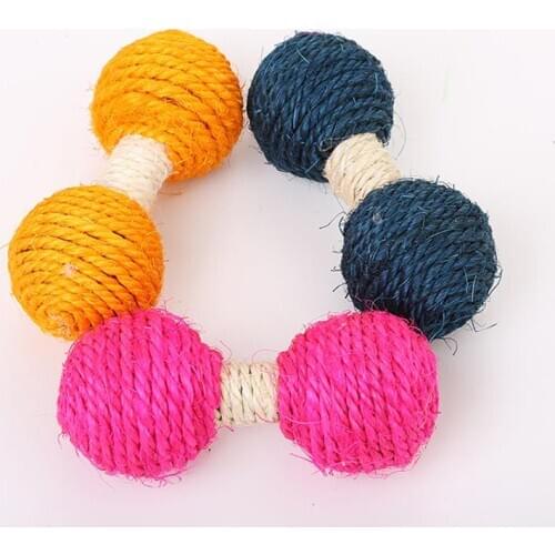 12cm Cat Interactive Toy Creative Dumbbells Shape Sisal Toy Kitten Puppy Teething Toy Cat Dog Chew Toy 3 Colors Pet Supplies
