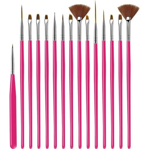 15pcs/Set Gel Polish Brushes Pink Tools Gel Painting Pen Nail Tools Nail Brush Dotting Painting Drawing Pen Nail Art
